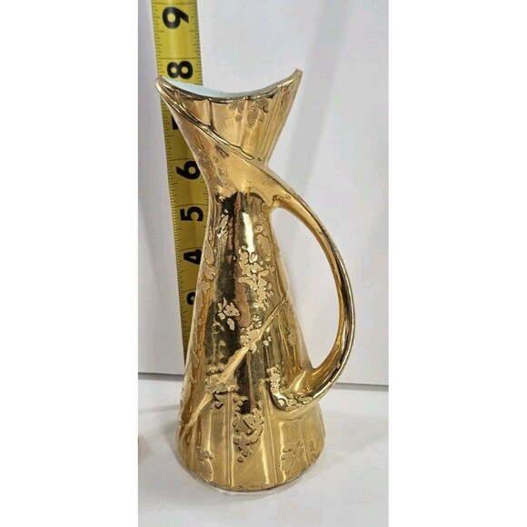 Vtg Savoy Weeping Gold Mid Century Modern MCM Vase Plus Salt and Pepper Shakers - Picture 6 of 14